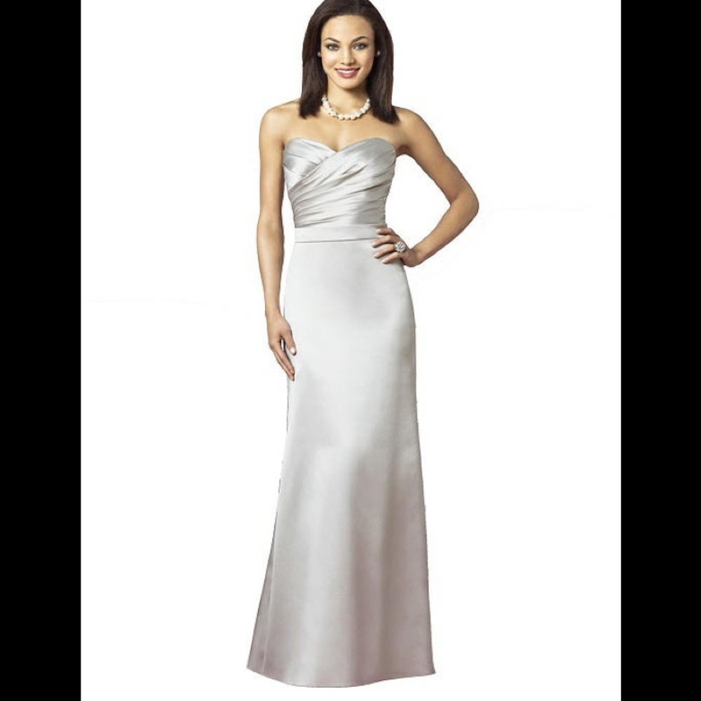 Dessy Collection Strapless Silver Gown